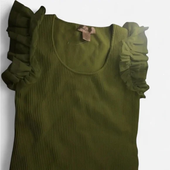Green Ribbed Ruffled Blouse - Picture 1 of 2